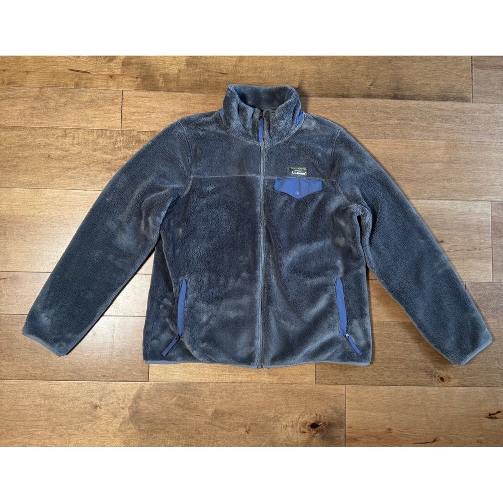 L.L. Bean Hi-Pile Fleece Zip Up Jacket Women's L Pet Gray Blue Outdoor‎ 505922
